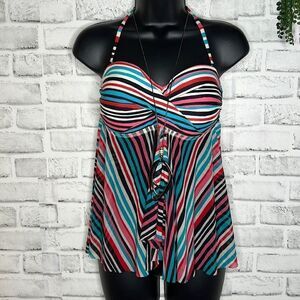 Merona Striped Flyaway Tankini Top Bathing Suit Swimsuit Size Small